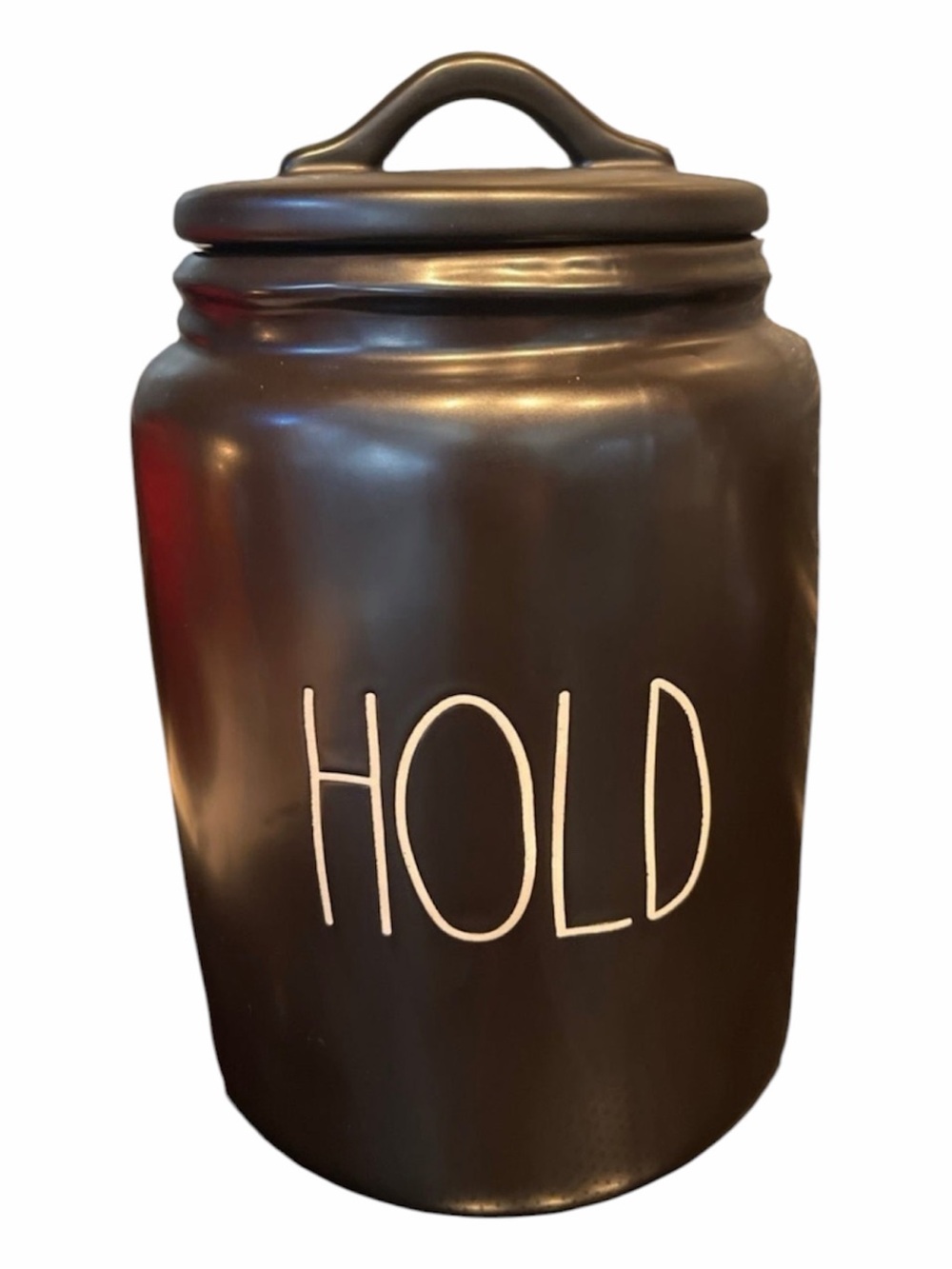 Rae Dunn HOLD Canister Matte Black Farmhouse Decor Ceramic Pottery Storage Jar
